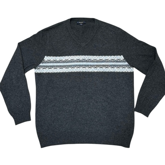 Charter Club Mens 100% Cashmere Sweater Gray Fair Isle Pullover Long Sleeve Sz L - Picture 1 of 5